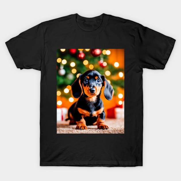 Dachshund Puppy with Christmas Holiday Gifts T-Shirt by nicecorgi